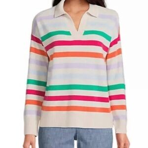 Lands End 100% Cashmere Striped Multicolor Women's Sweater L